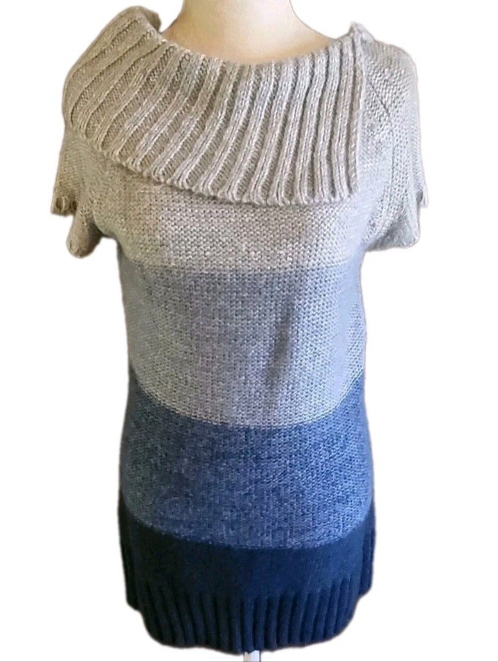 No Boundaries Blue Gray Sweater Dress Juniors XL 15-17 Wide Ribbed Cowl Neck